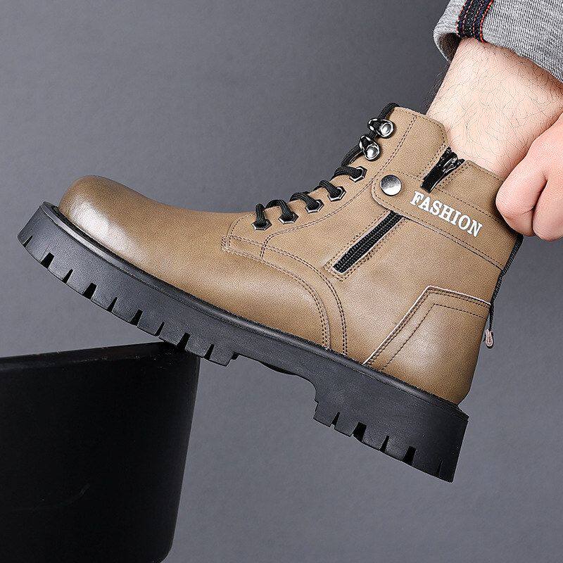 英伦牛皮动感马丁靴男2025新款英伦风高帮休闲鞋真皮工装靴子男款