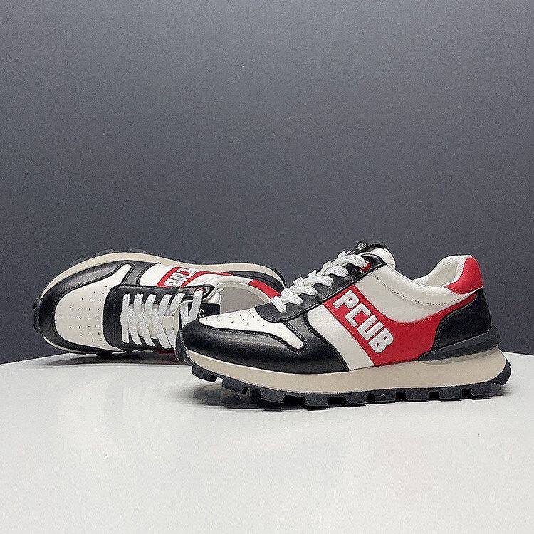 小牛皮官方正品男士鞋子2025新款冬季巨好看的增高鞋厚底休闲男鞋