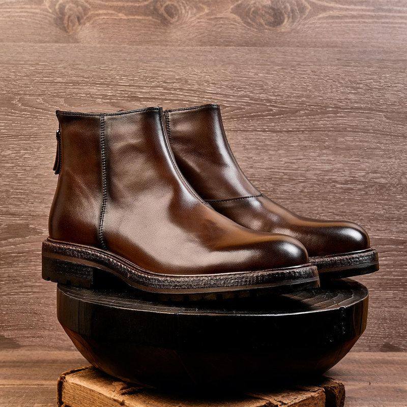 秋冬季男士英伦风切尔西短靴真皮复古时尚百搭休闲马丁靴手工靴子