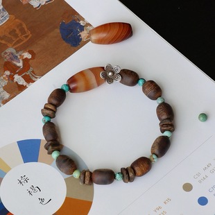 国风手链 原创天然奇楠沉香绿松文玩串珠手串新中式 楼兰