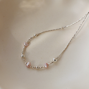 很闪 原创天然珍珠S925纯银锁骨链碎银子叠戴项链 少女心事