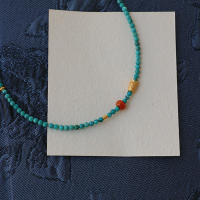 原创新中式天然绿松石原矿项链