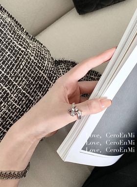 s925银开口男女纯银复古做旧戒指