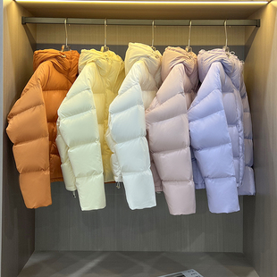 olleenuka新款90白鹅绒羽绒服女短款加厚保暖宽松连帽面包服外套