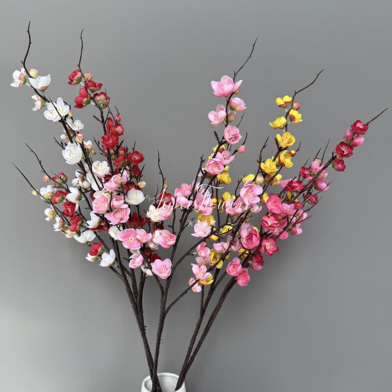 仿真梅花枝腊梅桃花单支中式梅花拍照道具婚庆布景装饰绢花批发