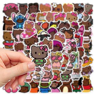 卡通笔记本电脑手机壳手账行李箱Kitty贴纸132张黑皮凯蒂猫装 饰