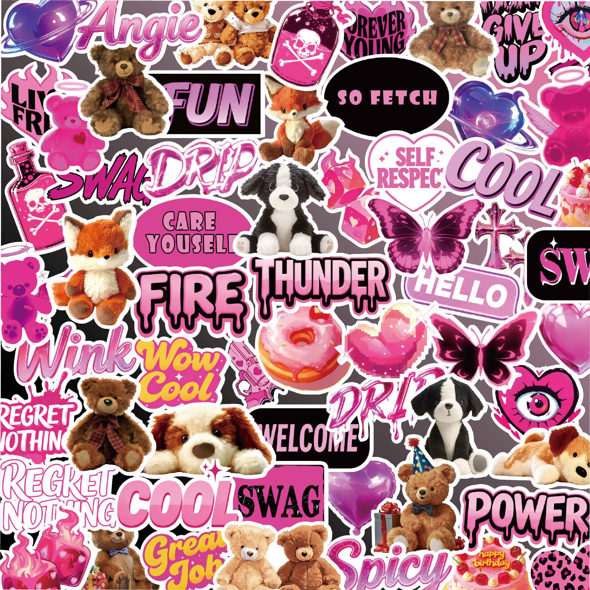 高颜值ins可爱贴纸粉墨英文手机124张电脑手账行李箱DIY装饰防水