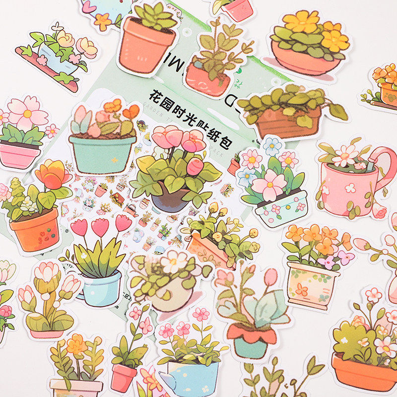 花朵植物贴纸小清新女孩DIy贴画