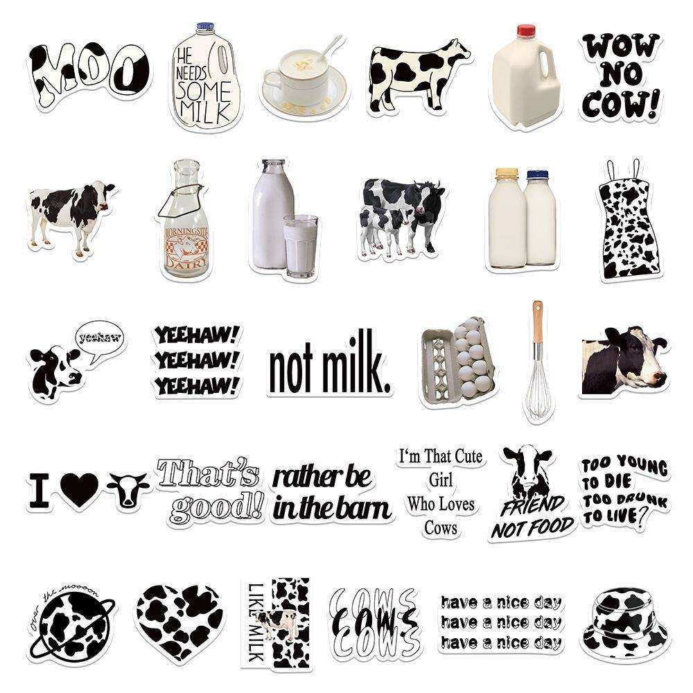 130张创意黑白奶牛DIY行李箱笔记本电脑手机个性贴纸英文手账装饰