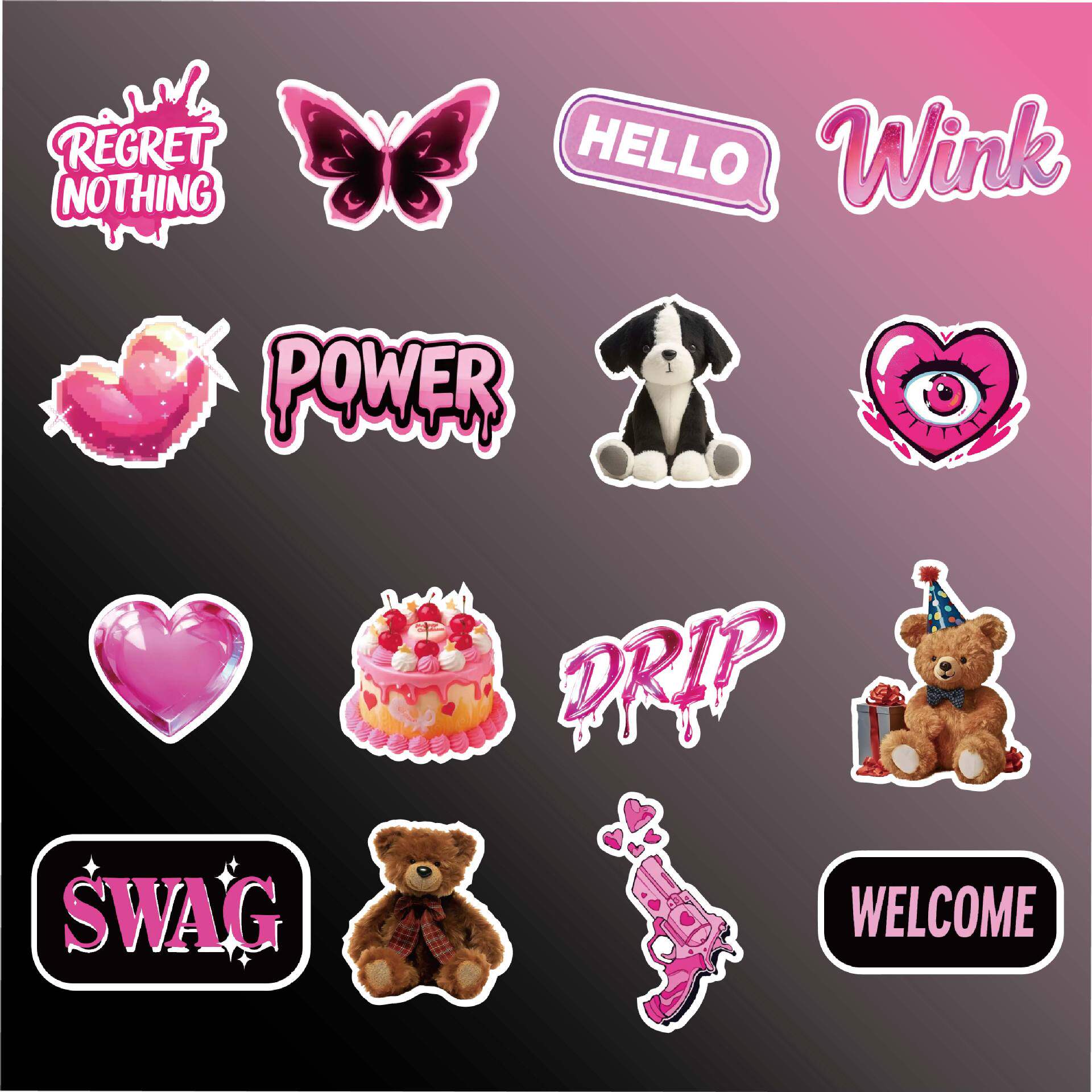 贴纸粉墨英文ins可爱高颜值手账手机电脑行李箱124张DIY装饰防水