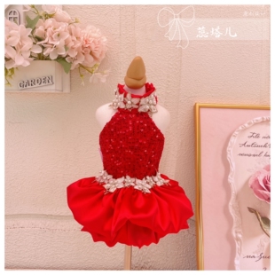 马尔济斯连衣裙宠物狗狗衣服公主裙礼服婚纱裙子比熊约克夏新年装