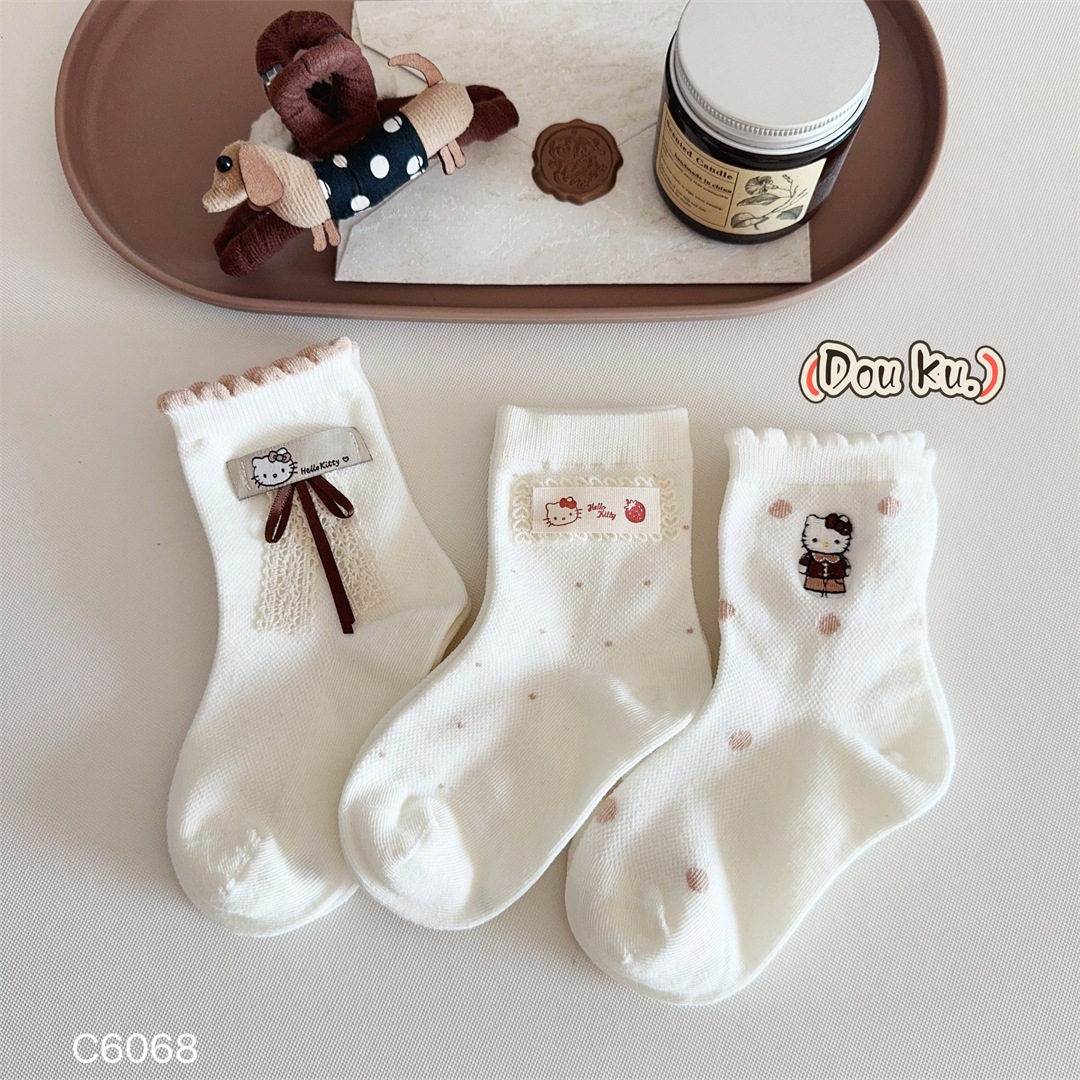 逗库中筒袜子女春夏布标刺绣小猫木耳边中筒袜可爱公主袜C6068,童装/婴儿装/亲子装,儿童袜子(0-16岁),淘宝优惠券,粉丝福利购,淘宝优惠卷