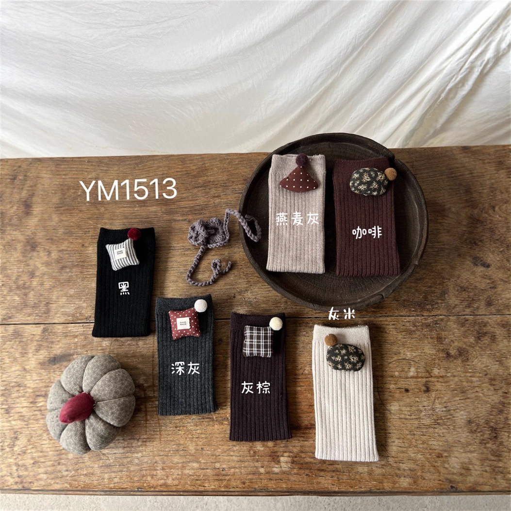 YM1528女童中筒袜冬款保暖袜韩版面包结堆堆袜宝宝羊毛袜小腿袜