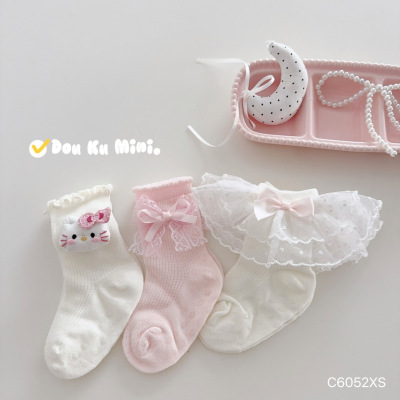 草莓逗库中筒袜子女春夏季小兔蕾丝可爱中筒袜韩版XS宝宝袜C6052