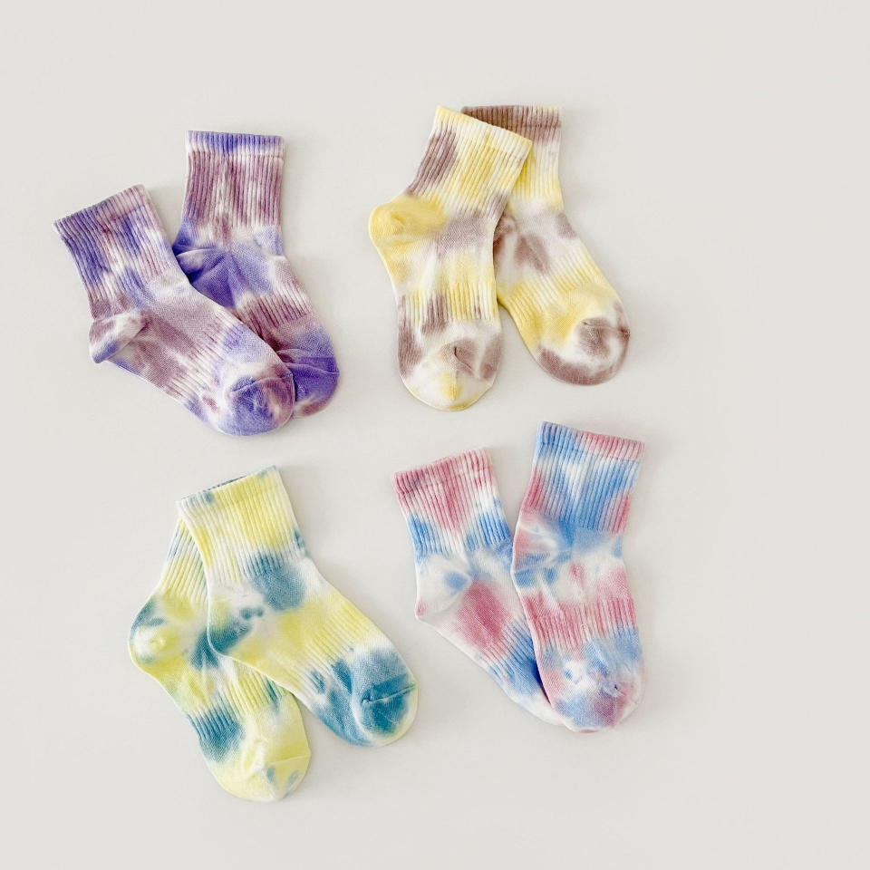 米若克袜子2024春款儿童短筒袜学生棉袜男童女童扎染迷彩运动潮袜