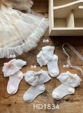 HD1834超薄夏季款女童短袜双层蕾丝边网袜薄棉袜公主袜棉