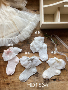 HD1834超薄夏季款女童短袜双层蕾丝边网袜薄棉袜公主袜棉