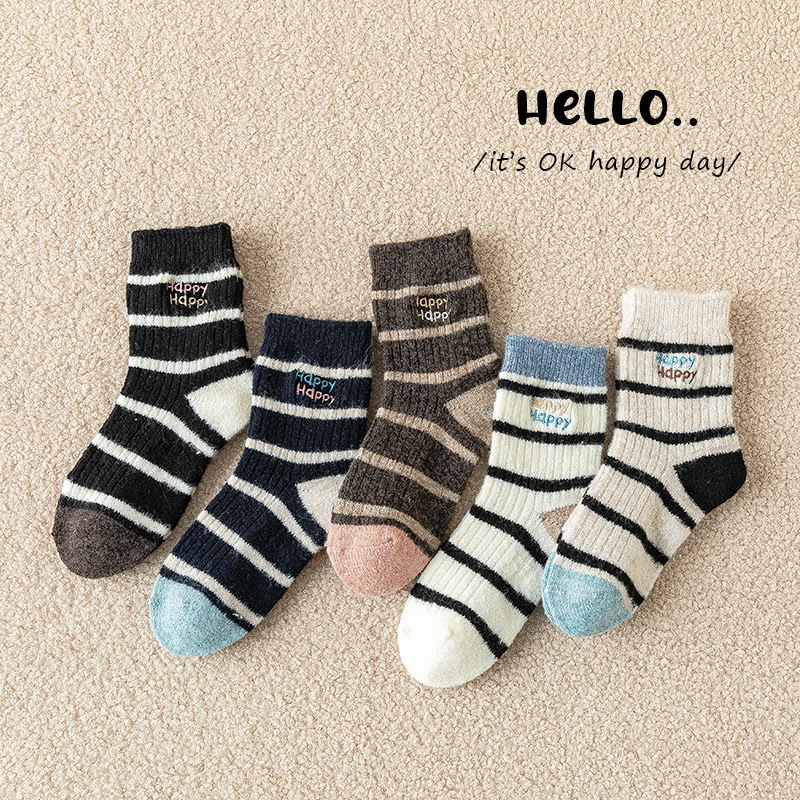 XY116冬季女童堆堆袜羊毛儿童袜子保暖韩系字母刺绣长袜中筒袜