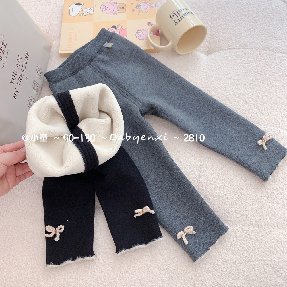 恩希宝宝童装22冬款复合羊羔绒打底裤女童裤小童加绒保暖裤子