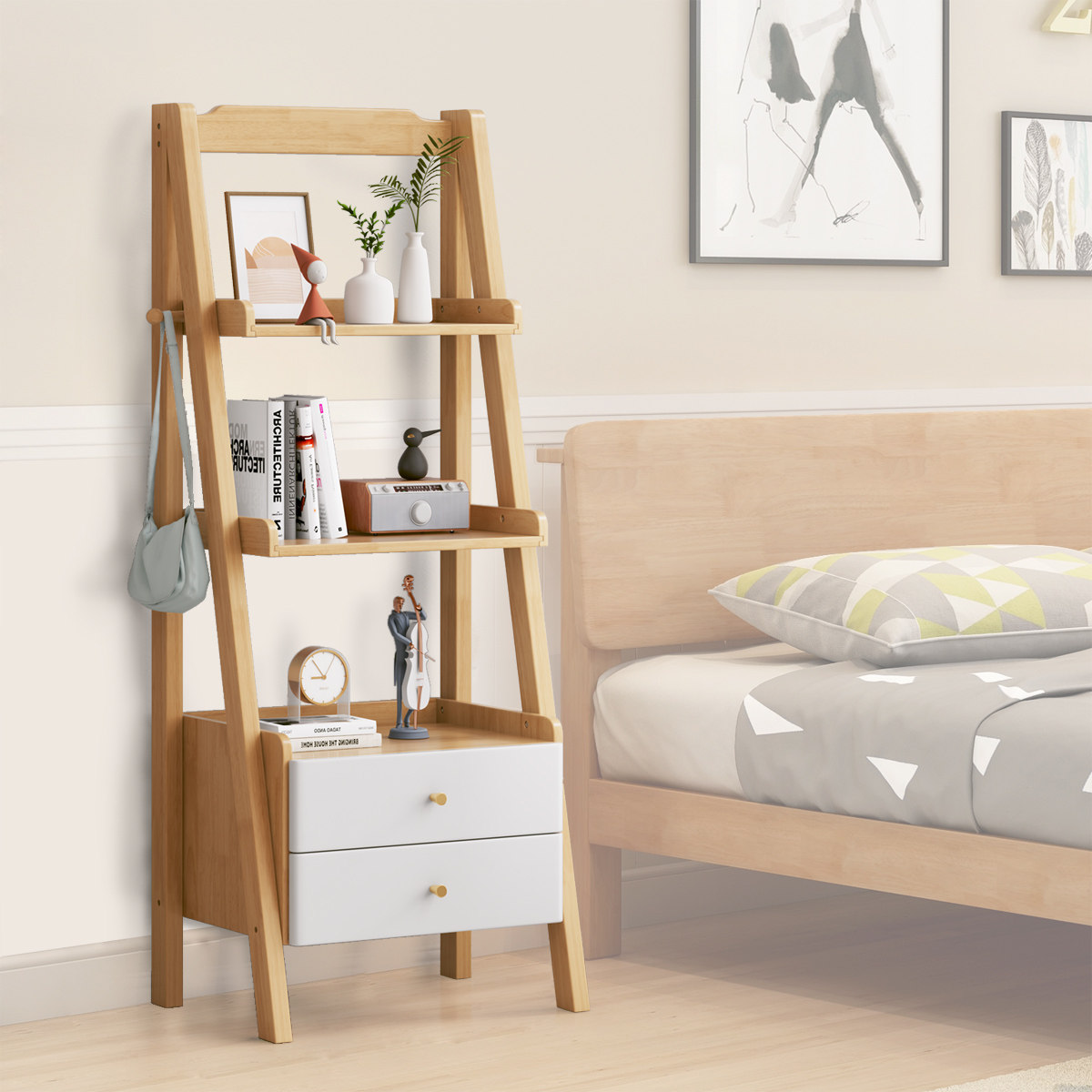 实木创意床头柜替代品书架卧室床头置物架落地投影仪小型窄神器