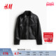 HM女装 黑色皮夹克1254862 长袖 短外套冬季 newvintage新复古风修身