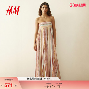 HM女装连衣裙2026春夏新款海边穿搭抹胸裙休闲条纹连身裙1321027