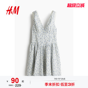 HM女装连衣裙2026夏季新款喇叭裙摆棉质小碎花连衣裙1269440