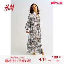 HM女装连衣裙2025夏季新款衬衫领收腰宽松植物印花长裙1272221