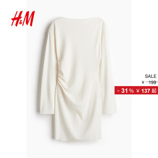 HM女装 气质优雅礼服内搭一字领垂褶紧身A字短裙1264597 连衣裙春季