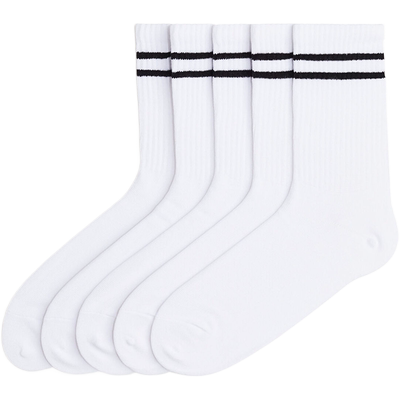 HM男士袜子5对装四季柔软针织条纹舒适简约罗纹加厚运动袜1228219