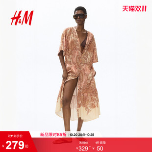 HM女装连衣裙2026夏季新款佩斯利花纹长款腰部系带连衣裙1360175