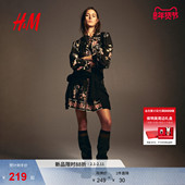 HM女装 春节氛围感连身裙1319938 式 连衣裙2026春新款 腰部系带裙衫