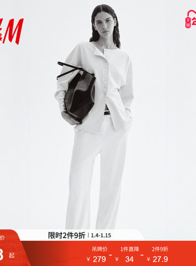 HM女装裤子冬季西装裤休闲裤直筒裤腿舒适长裤1293652