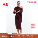 HM女装 气质垂褶单肩连衣裙1253897 红色连衣裙冬季
