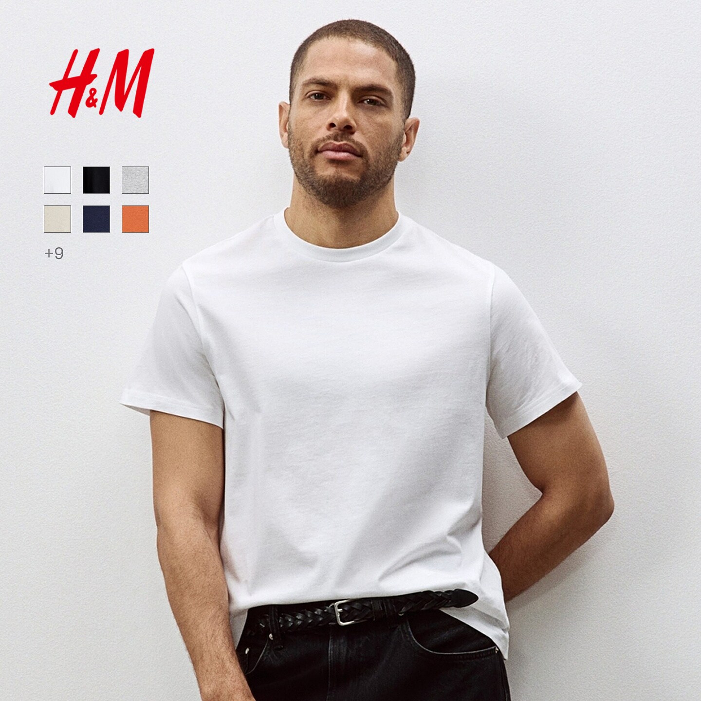 HM男装女装T恤夏季透气圆领运动短袖内搭简约上衣正肩T恤0685816