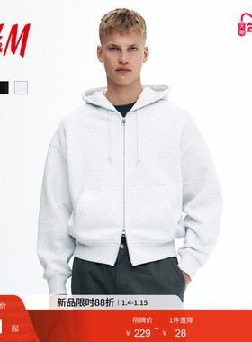 HM男装女装卫衣宽松美式加绒拉链情侣装休闲连帽重磅开衫1240531