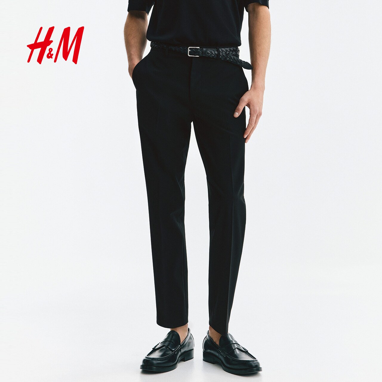 HM男装西裤秋季通勤合身版潮流商务时尚简约气质西裤长裤1253395