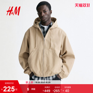 HM男装夹克春季情侣装巴恩风户外连帽工装外套长袖上衣1311048