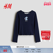 HM童装 迪士尼系列 儿童女童T恤史迪仔印花图案棉质上衣1304555
