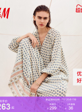 HM女装连衣裙2026夏季新款灯笼袖大廓形时尚海岛穿搭长裙1333212