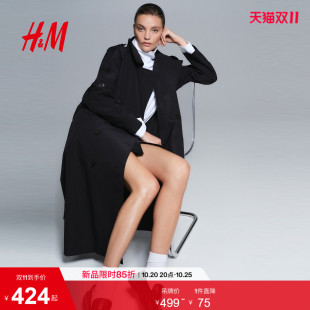 HM女装风衣2026秋季新款气质双排扣平驳领插肩袖长袖上衣1360152