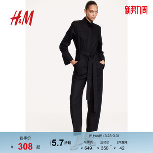 1282241 亚麻混纺连身裤 HM连身裤 春季