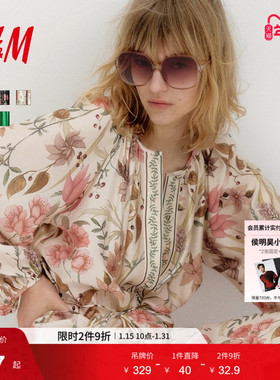 HM女装连衣裙冬季缎面大摆裙插肩袖灯笼袖A字连身裙1299908