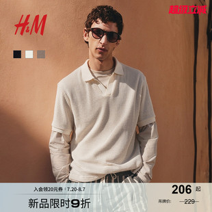 新款 时尚 HM2025秋季 男装 1263916 休闲休闲标准版 型镂空针织Polo衫