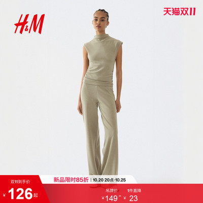 HM女装T恤2026夏季新款高领汗布内搭打底休闲短袖上衣1322734