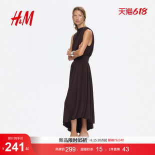 HM女装连衣裙2026夏季新款时尚淡人高知垂褶高领连衣裙1349168