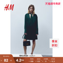 HM女装 轻柔V领垂坠系带缎质连衣短裙1207292 连衣裙冬季
