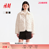 蔓菁白穿搭绗缝灯芯绒外套1000061 新款 HM女装 棉衣棉服2026春季