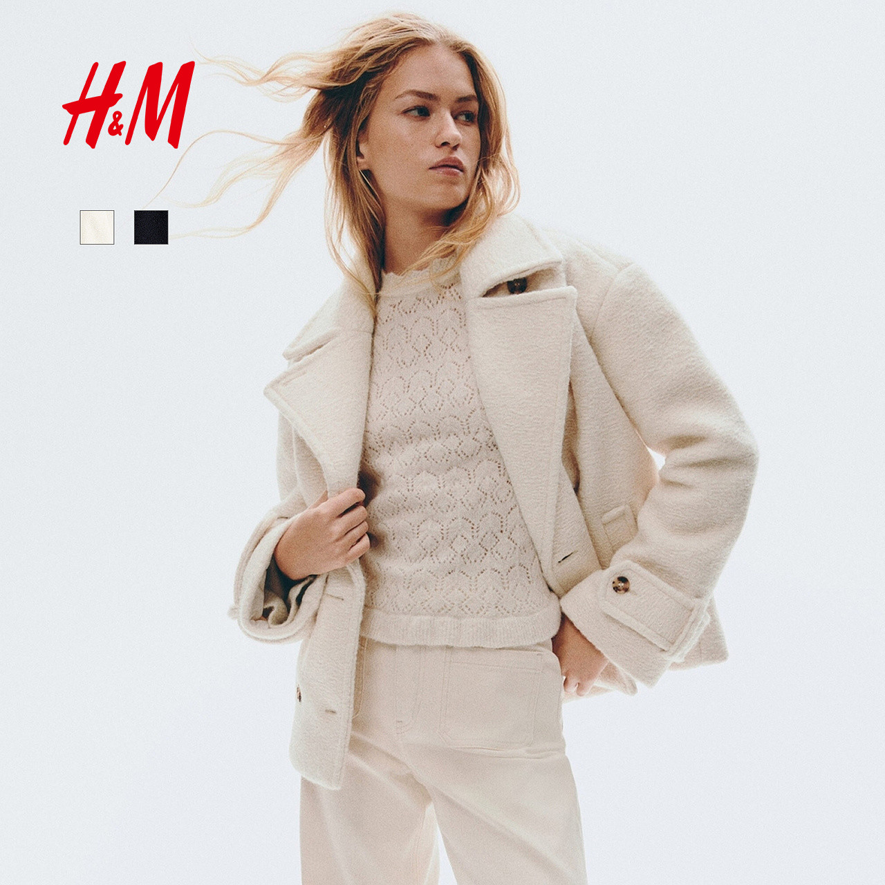 HM女装毛呢外套冬季冬新款双排扣短款宽松翻领毛绒大衣1301400,女装/女士精品,毛呢外套,淘宝优惠券,粉丝福利购,淘宝优惠卷