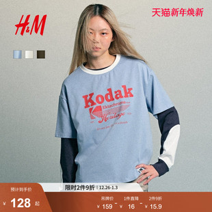 柯达 时尚 HM女装 新款 简约舒适印花T恤1312253 T恤2025年冬季